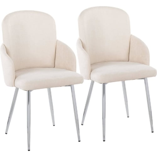 Dahlia Dining Chair in Chrome Metal, Chrome & Cream Fabric (Set of 2)